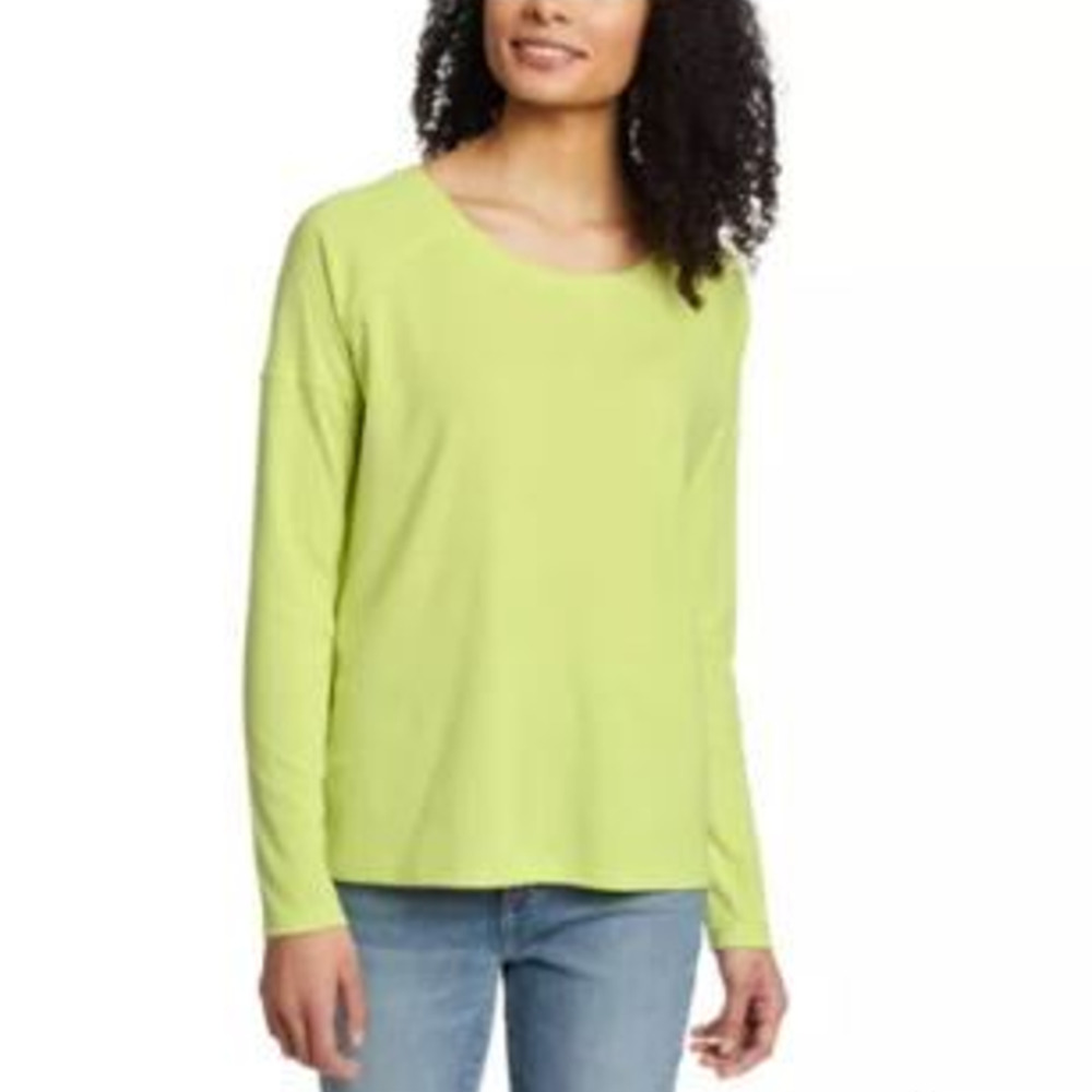 Eddie Bauer Women's XS Green Yellow Favorite Long Sleeve Raglan Crew Tee T-Shirt